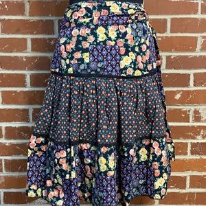 Faux Wrap Calico Tiered Odille Peasant Skirt 10